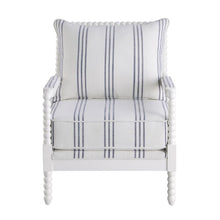 White Upholstered Accent Chair with Navy Spindle Accents for Modern Decor