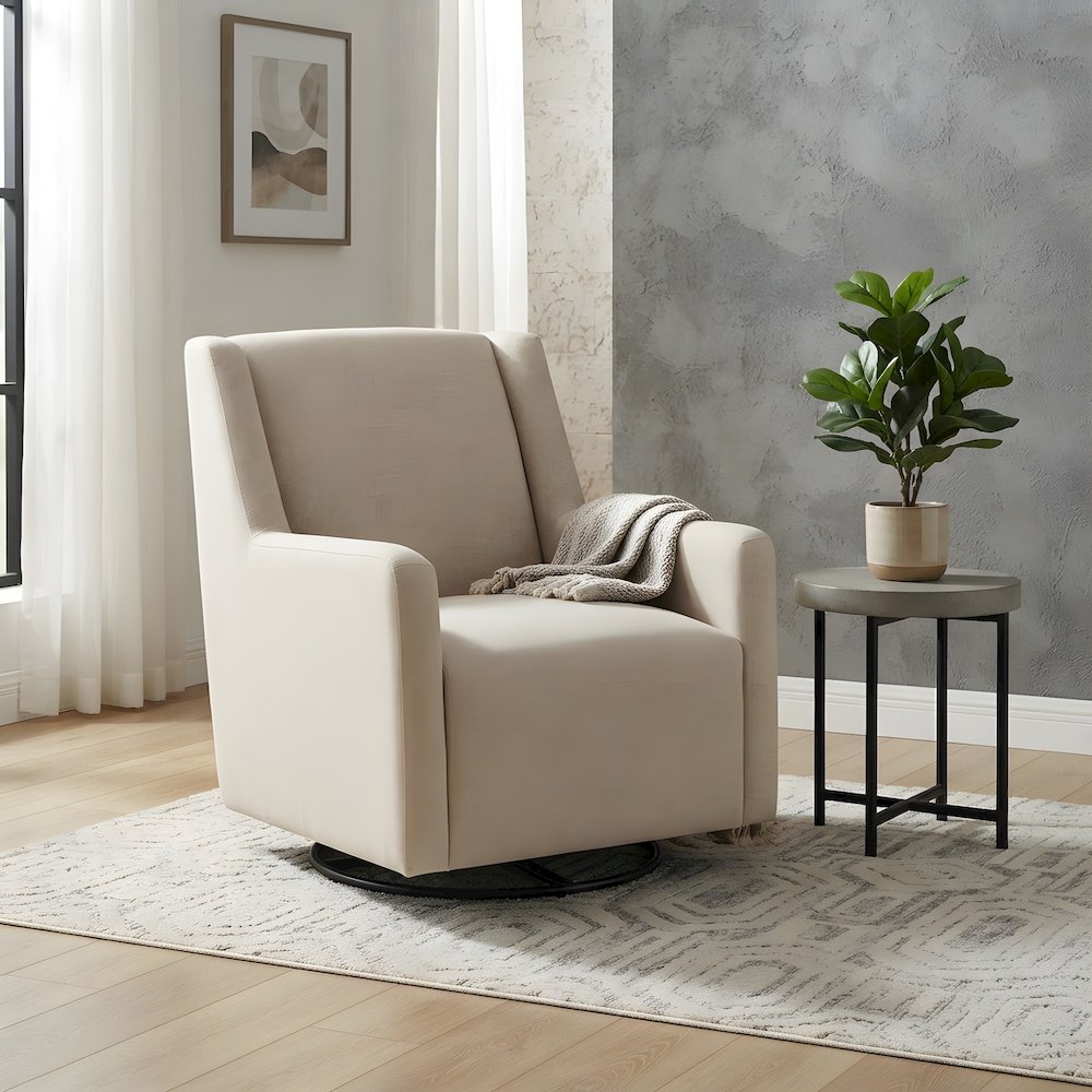 Fabric Upholstered Swivel Glider Chair, Accent Chair for Living Room, Latte