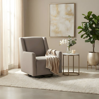 Fabric Upholstered Swivel Glider Chair, Accent Chair for Living Room, Latte