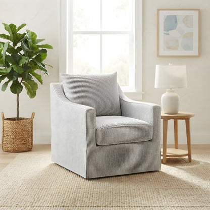 Fabric-Upholstered Swivel Accent Chair with Sloped Arms for Living Room, Grey