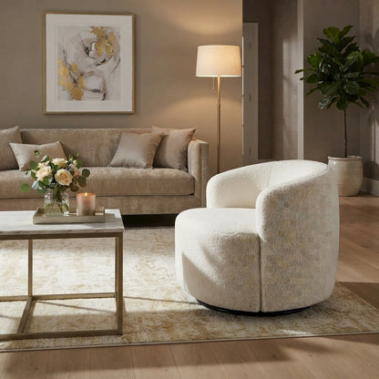 FurniFact Faux Sheepskin Upholstered Swivel Chair with Spin Base, Ivory