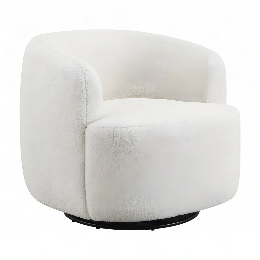 FurniFact Faux Sheepskin Upholstered Swivel Chair with Spin Base, Ivory