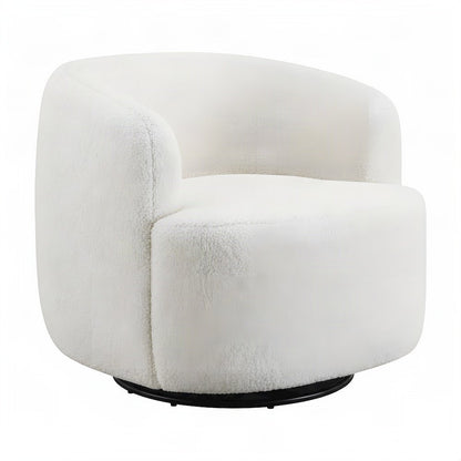 FurniFact Faux Sheepskin Upholstered Swivel Chair with Spin Base, Ivory