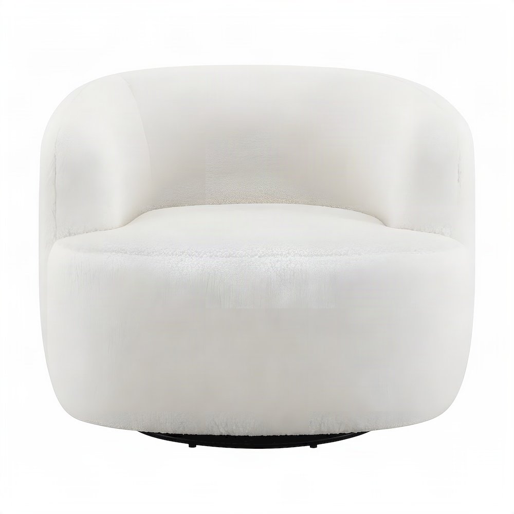 FurniFact Faux Sheepskin Upholstered Swivel Chair with Spin Base, Ivory