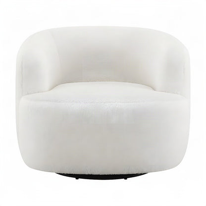 FurniFact Faux Sheepskin Upholstered Swivel Chair with Spin Base, Ivory