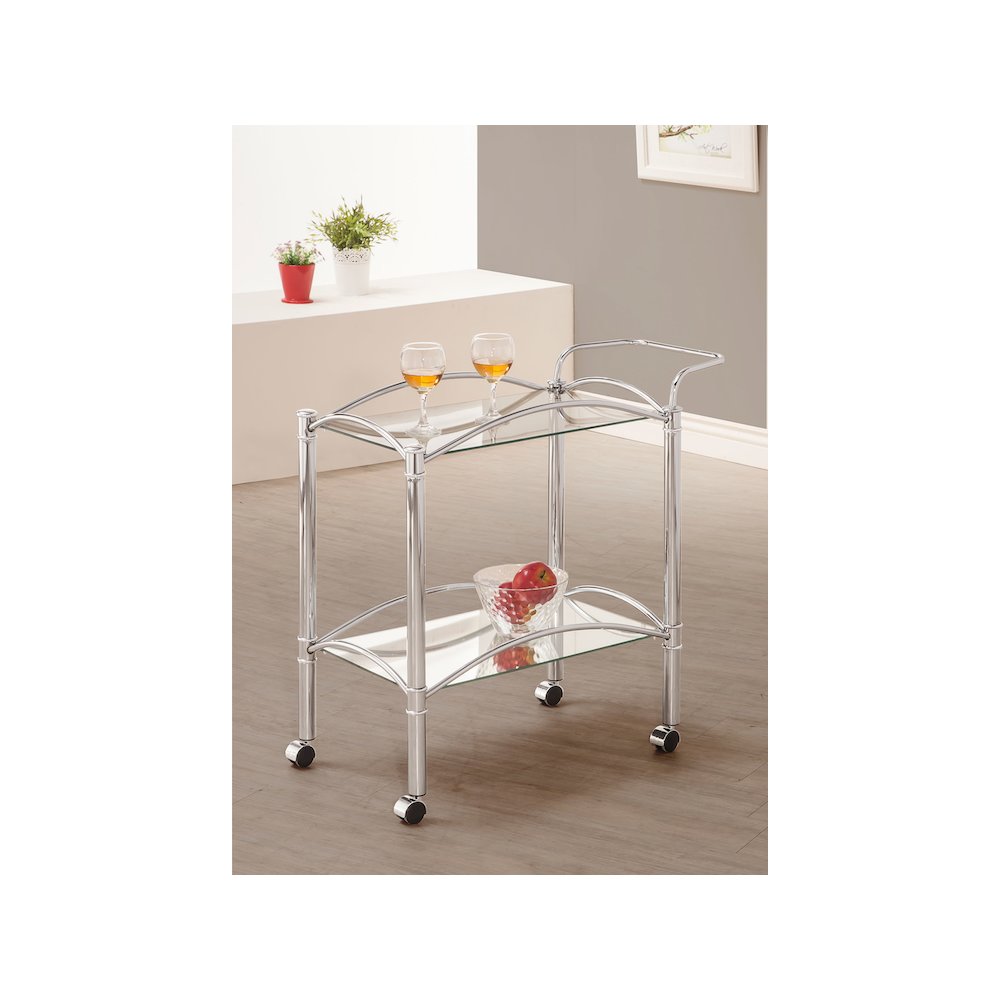 Shadix 2-tier Rectangular Glass Shelf Metal Bar Cart Chrome