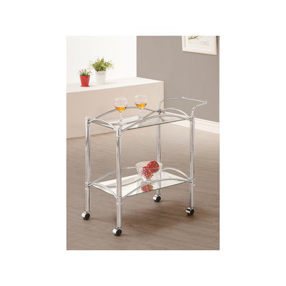 Shadix 2-tier Rectangular Glass Shelf Metal Bar Cart Chrome