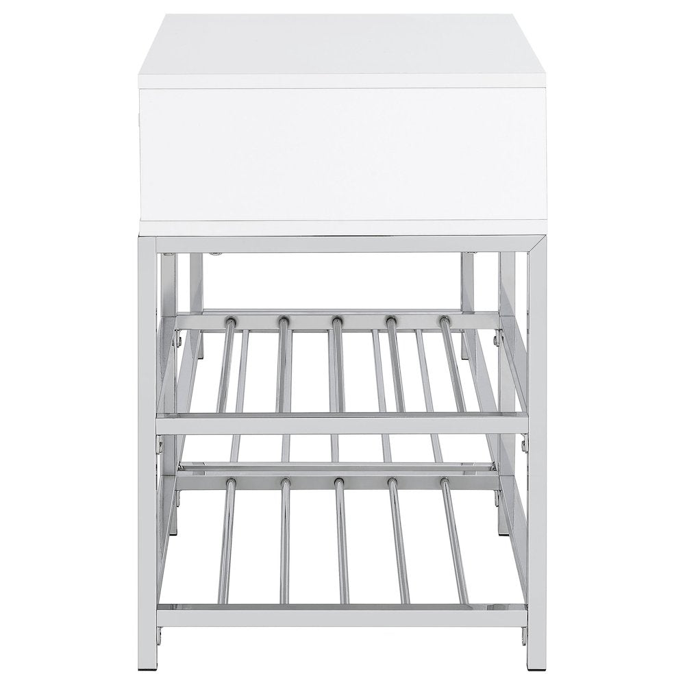 Siega 1-Drawer Shoe Storage Entryway Bench White High Gloss and Chrome