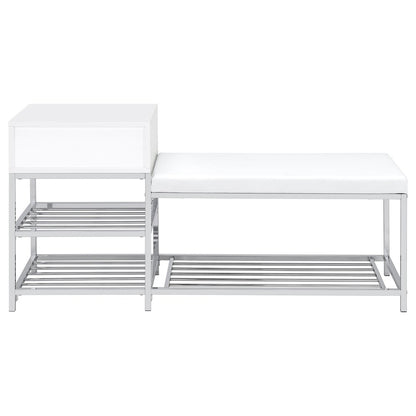 Siega 1-Drawer Shoe Storage Entryway Bench White High Gloss and Chrome