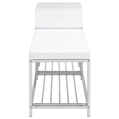 Siega 1-Drawer Shoe Storage Entryway Bench White High Gloss and Chrome