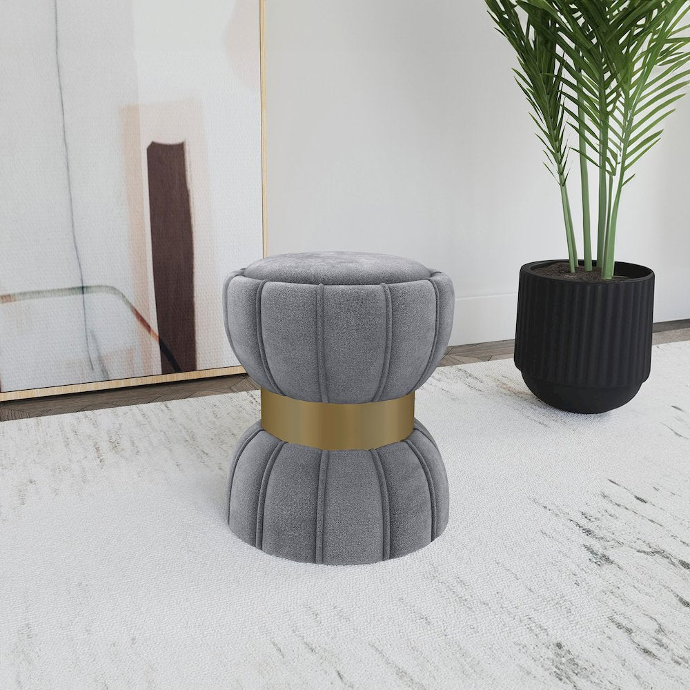 Sora Round Upholstered Ottoman Grey