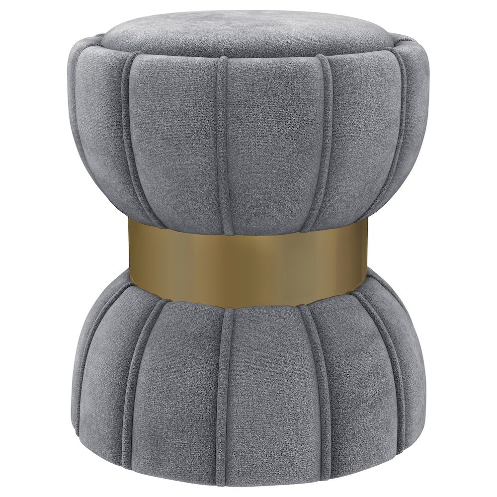 Sora Round Upholstered Ottoman Grey