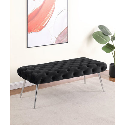 Ella Upholstered Tufted Bench Stainless Steel Legs Black