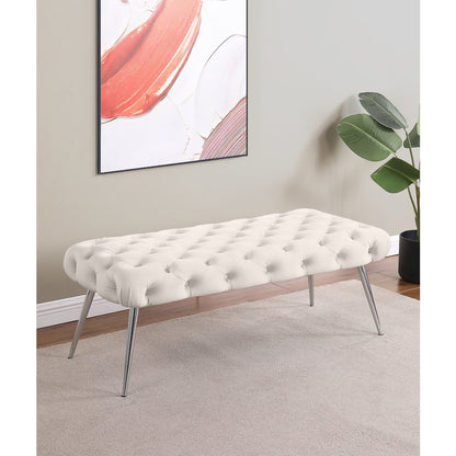 Ella Upholstered Tufted Bench Stainless Steel Legs Ivory