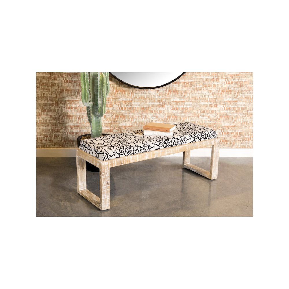 Aiden Fabric Upholstered Accent Bench Distressed White