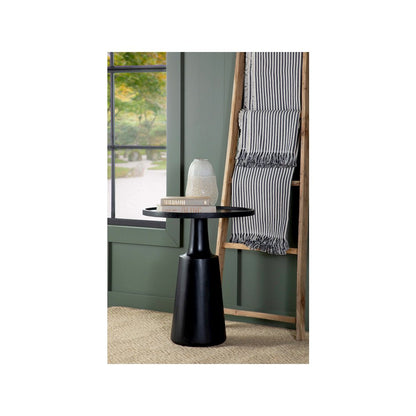 Ixia Round Solid Mango Wood Accent Side Table Black Stain