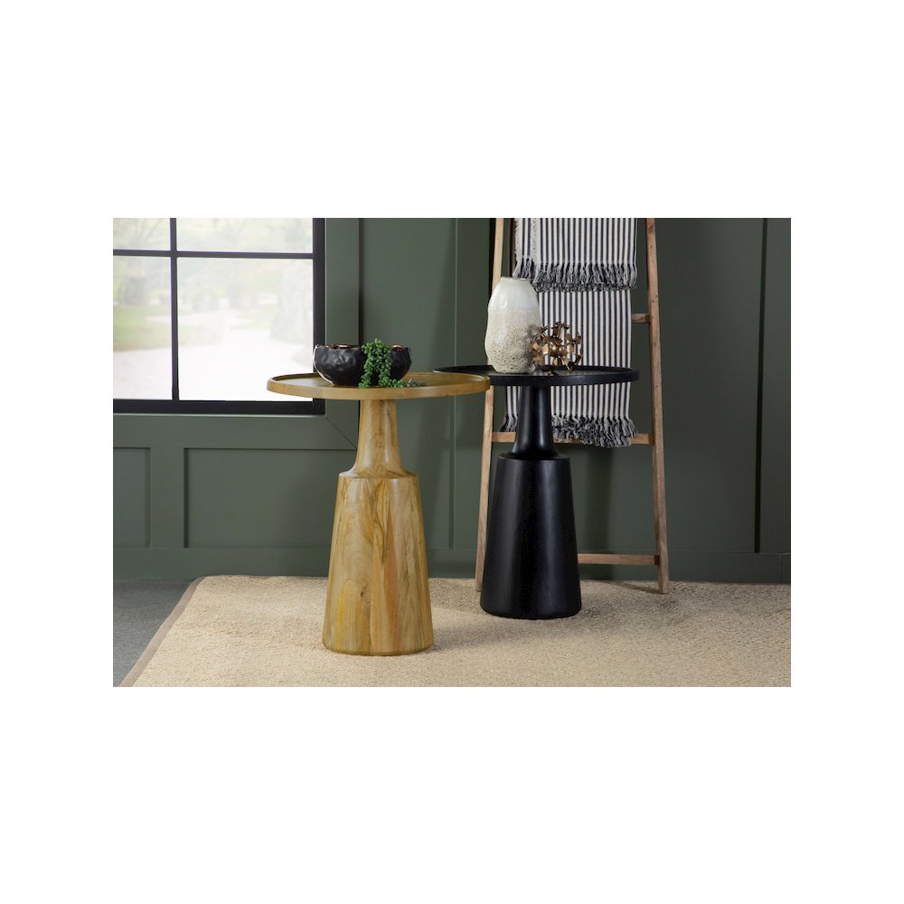 Ixia Round Solid Mango Wood Accent Side Table Black Stain