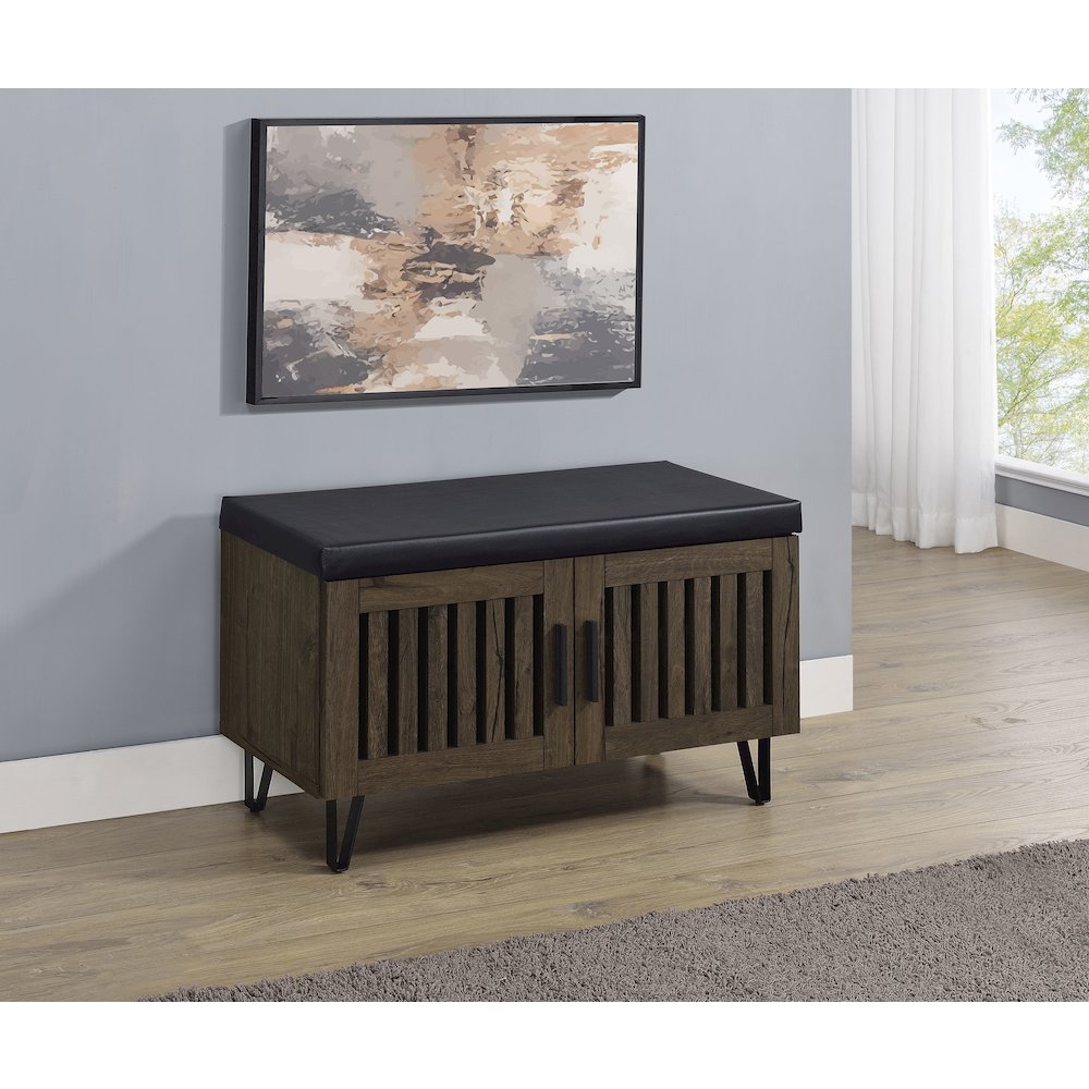 Addie 2-door Padded Entryway Shoe Storage Bench Smoked Oak