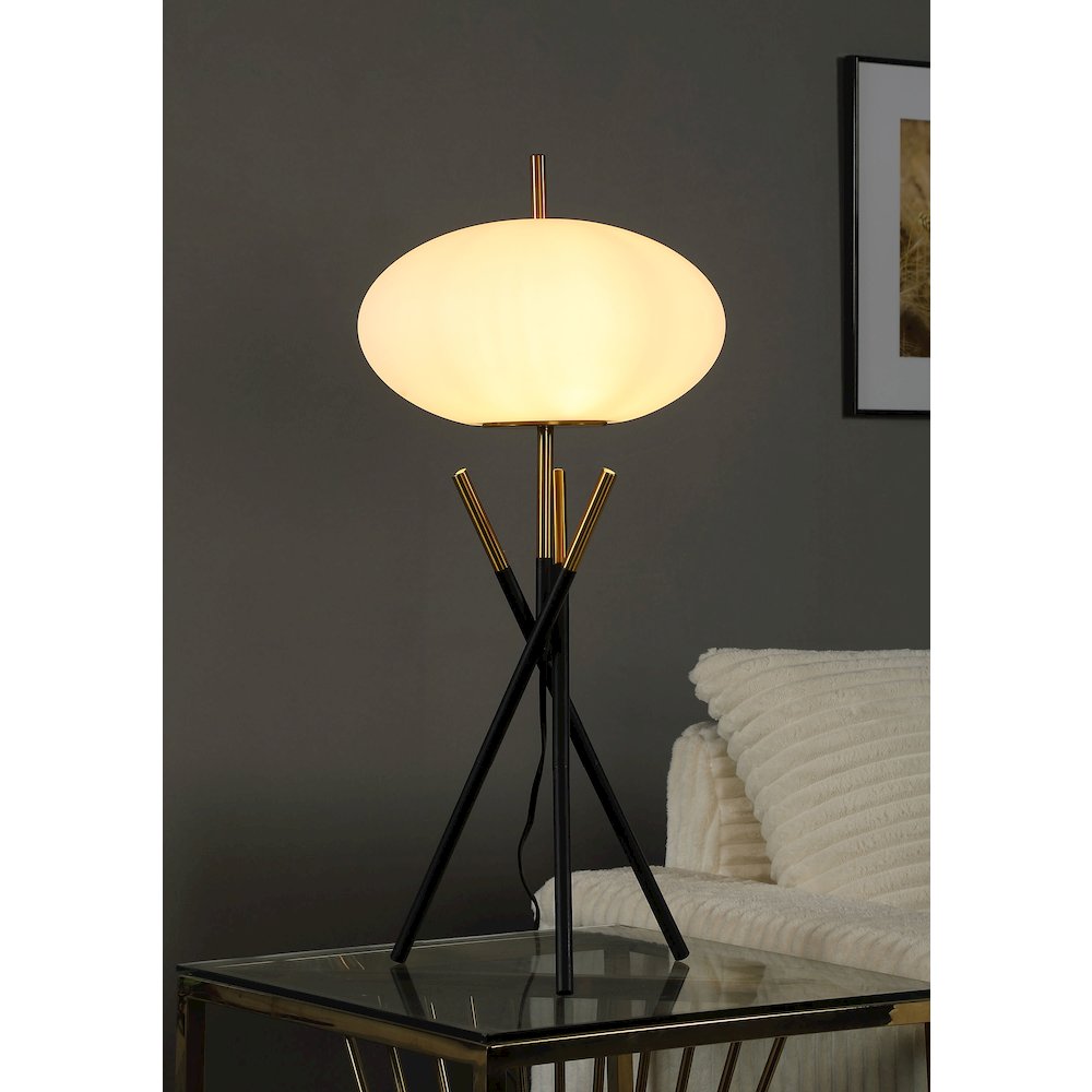 Layton White Orb Shade Tripod Table Lamp Black