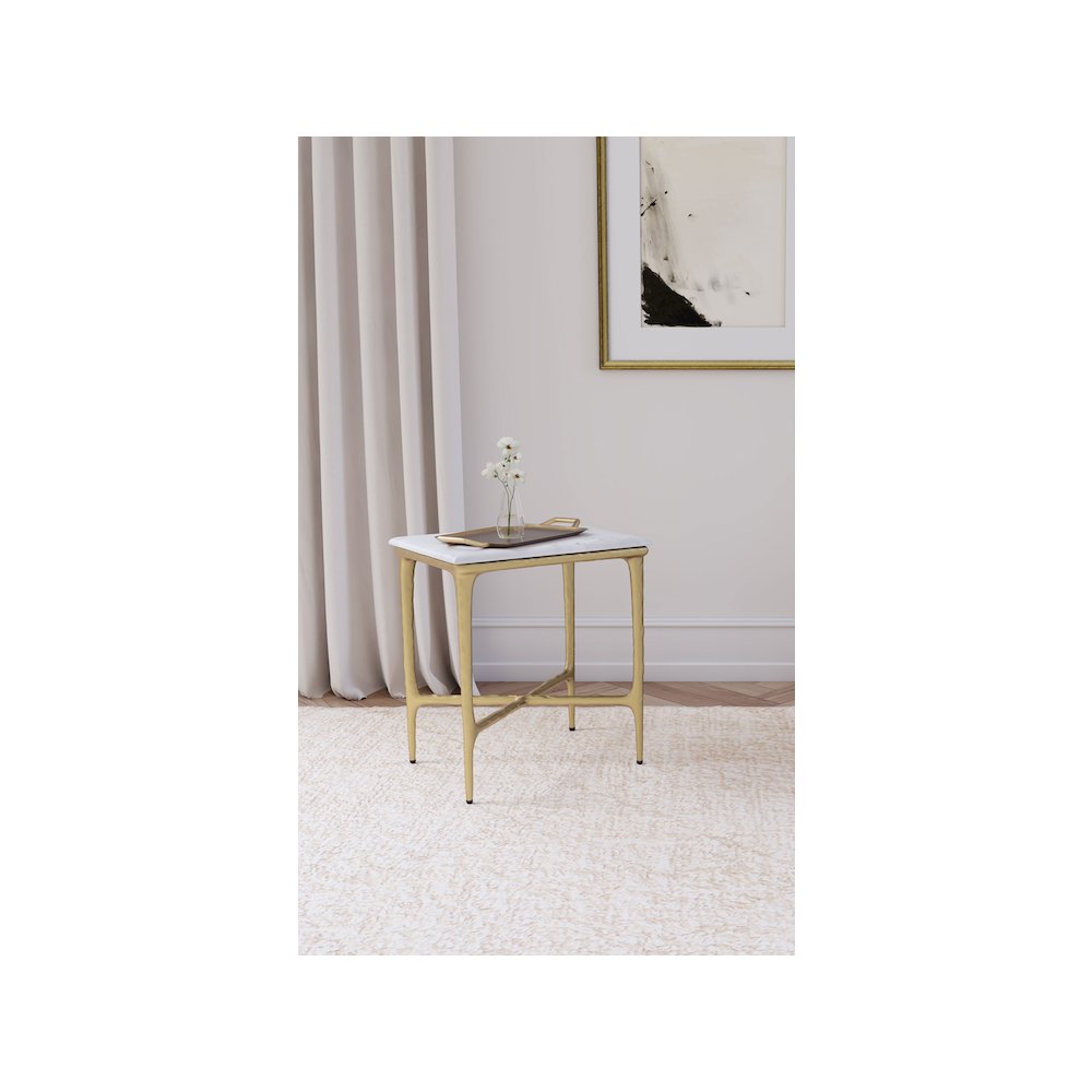 Baldwin Rectangular Marble Top Side Table White and Gold