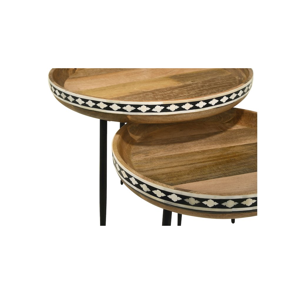 Ollie 2-piece Solid Wood Bone Inlay Nesting Table Natural