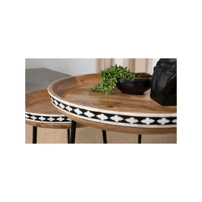 Ollie 2-piece Solid Wood Bone Inlay Nesting Table Natural