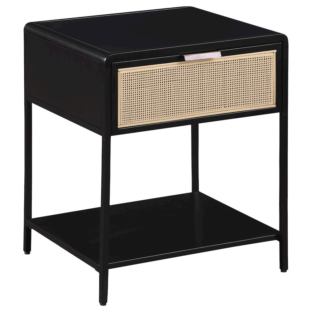 Amherst 1-drawer Radio Weave Cane Metal Bedside Table Black