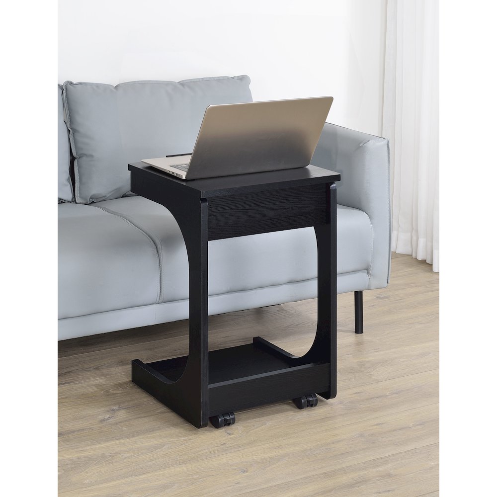 Ralston C-Shaped Lift-Top Sofa Side Table With Casters Black