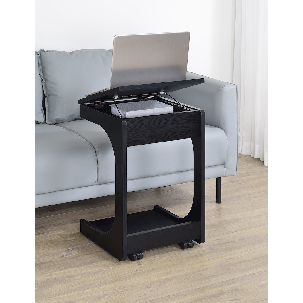 Ralston C-Shaped Lift-Top Sofa Side Table With Casters Black