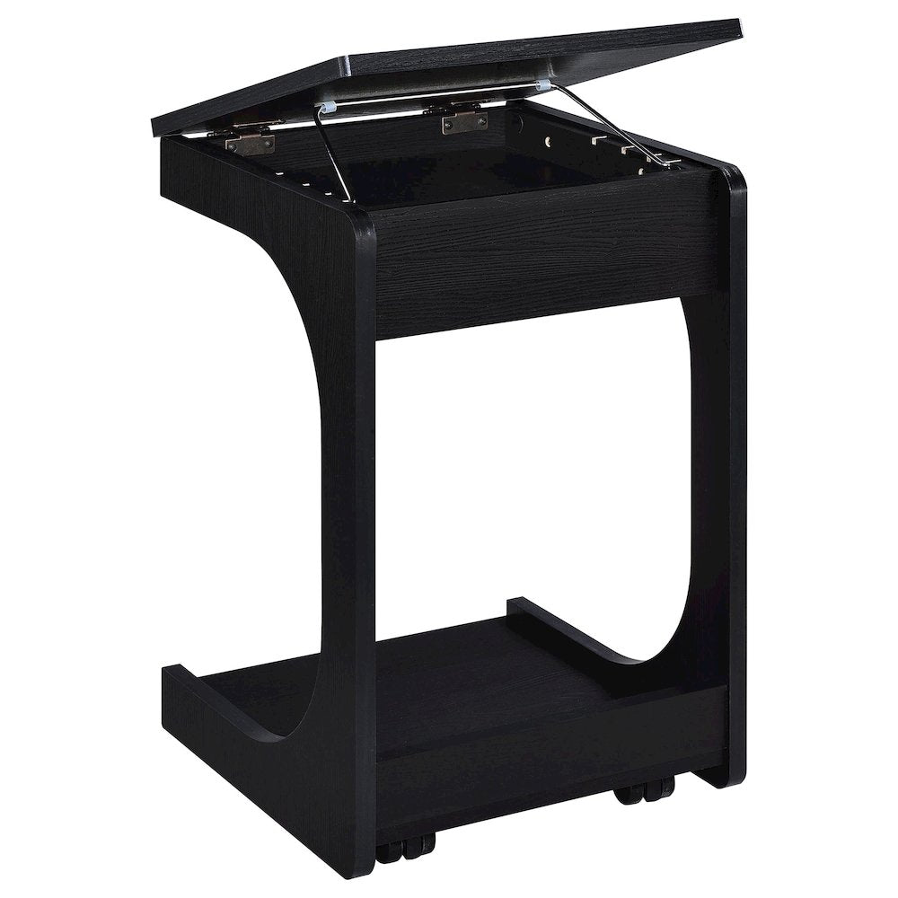 Ralston C-Shaped Lift-Top Sofa Side Table With Casters Black