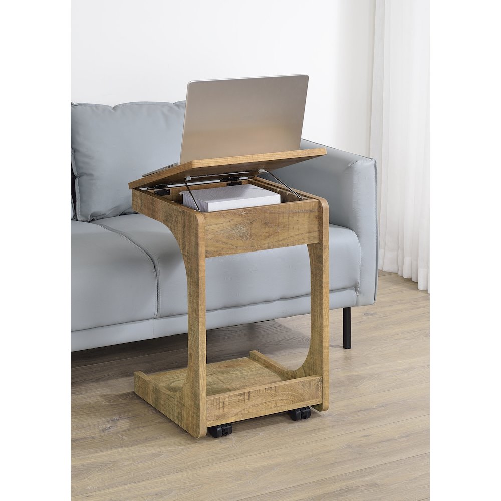Ralston C-Shaped Lift-Top Sofa Side Table With Casters Mango
