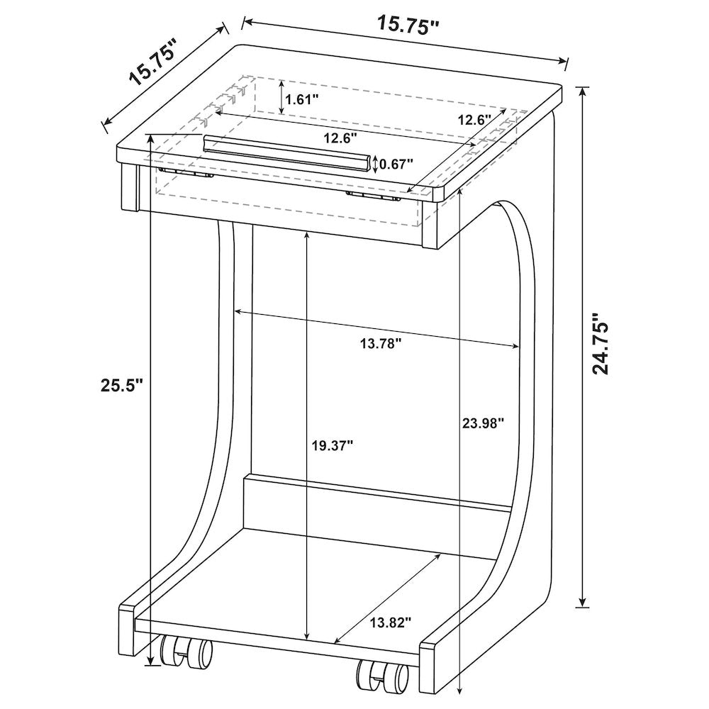 Ralston C-Shaped Lift-Top Sofa Side Table With Casters Mango
