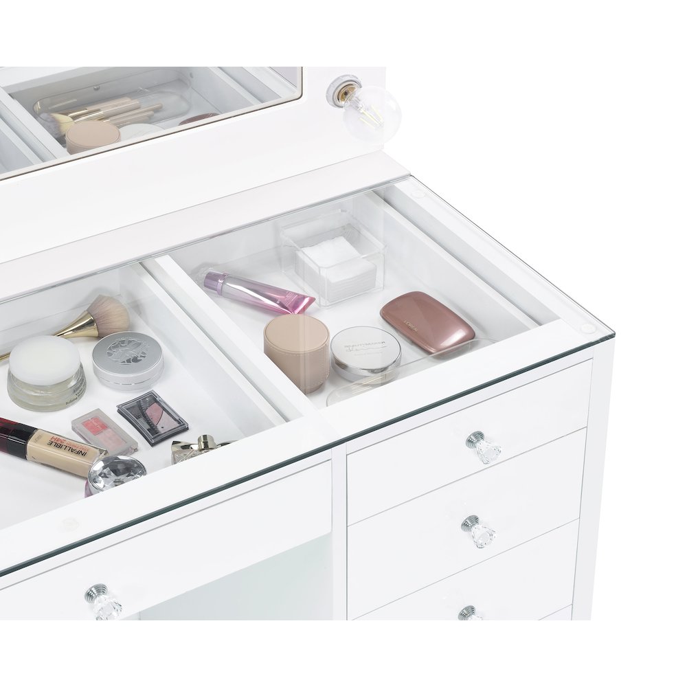 Acena 7-drawer Vanity Set with Lighting White High Gloss