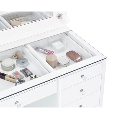 Acena 7-drawer Vanity Set with Lighting White High Gloss