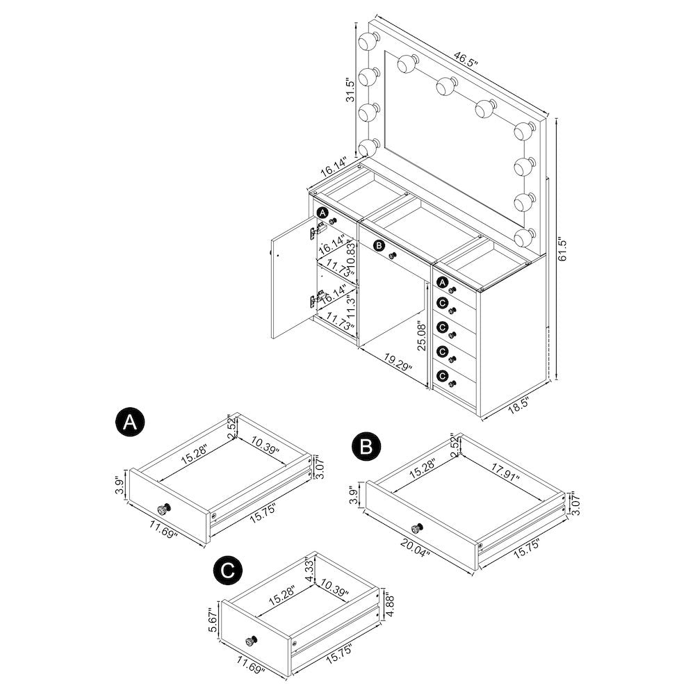 Acena 7-drawer Vanity Set with Lighting White High Gloss