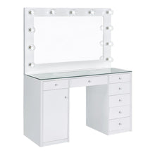 Vanity Desk with Mirror and Lights, 7-Drawer Glass Top Makeup Vanity