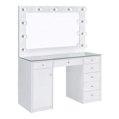 Vanity Desk with Mirror and Lights, 7-Drawer Glass Top Makeup Vanity