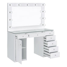 Vanity Desk with Mirror and Lights, 7-Drawer Glass Top Makeup Vanity