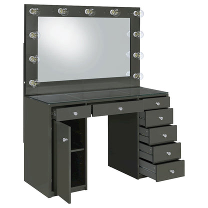 7-drawer Vanity Set with Mirror and Lights in Gray High Gloss Finish