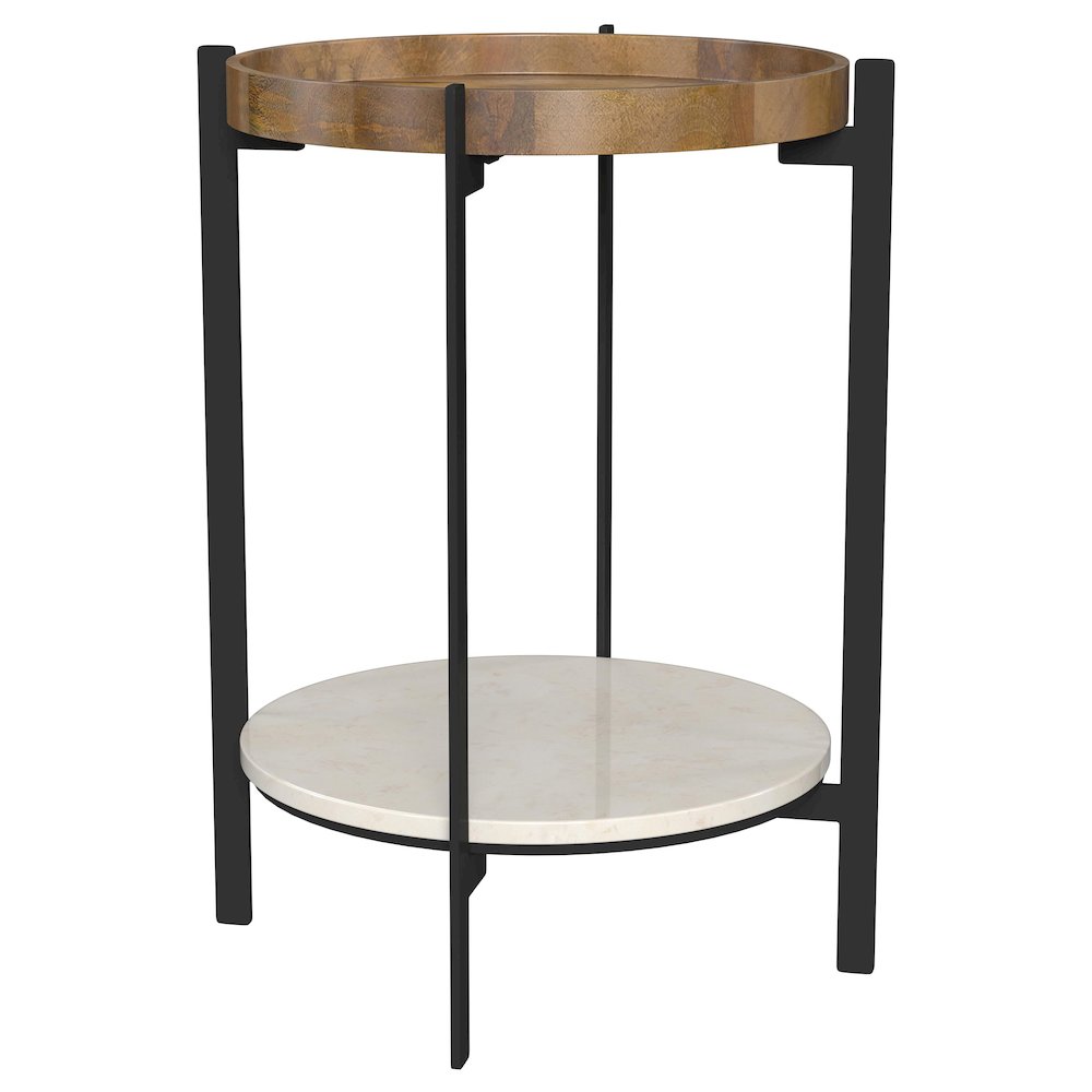 Adhvik Round Side Table with Marble Shelf Natural and Black