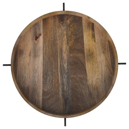 Adhvik Round Side Table with Marble Shelf Natural and Black