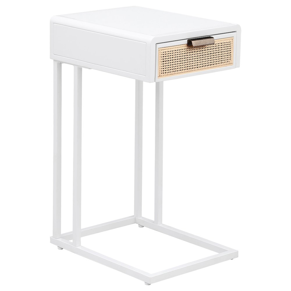 Amherst 1-drawer Radio Weave Cane Metal Side Table White
