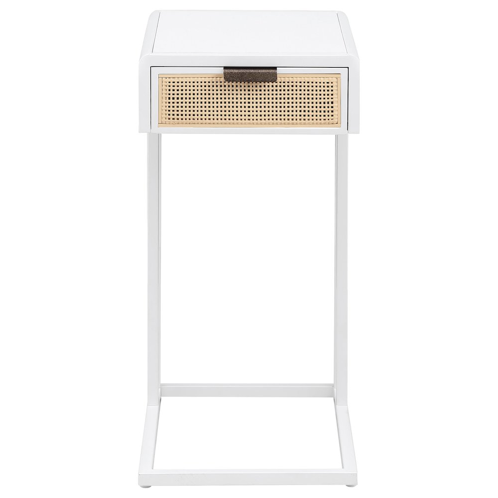 Amherst 1-drawer Radio Weave Cane Metal Side Table White