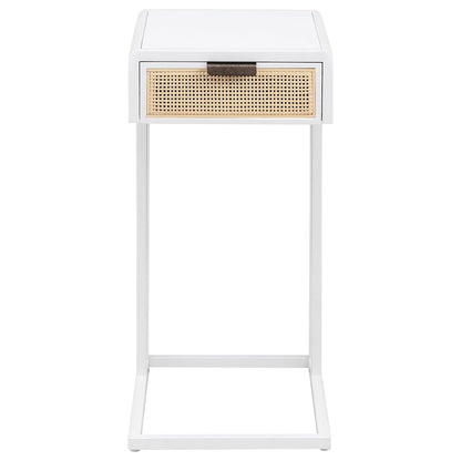 Amherst 1-drawer Radio Weave Cane Metal Side Table White