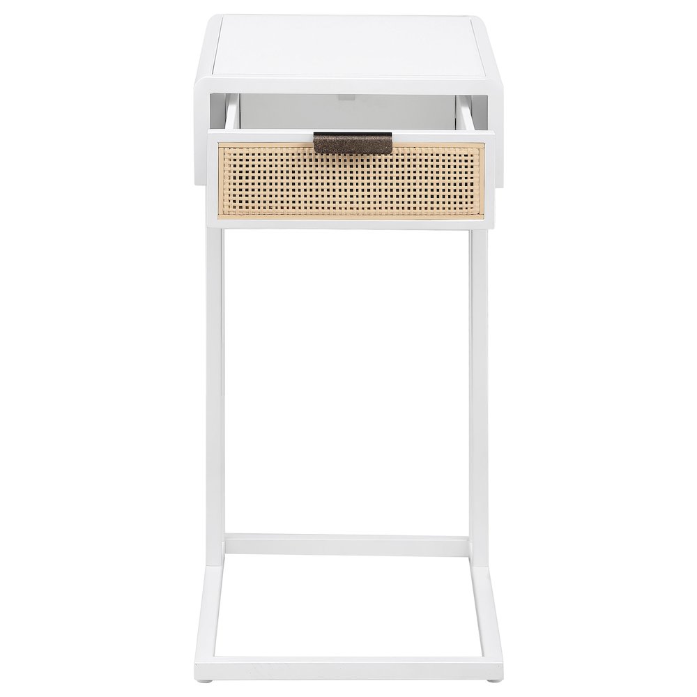 Amherst 1-drawer Radio Weave Cane Metal Side Table White