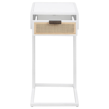 Amherst 1-drawer Radio Weave Cane Metal Side Table White