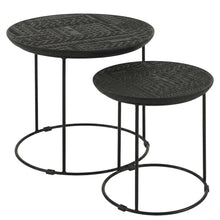 Round Mango Wood Nesting Coffee Table Set for Living Room, Matte Black