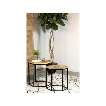Adger 2-piece Hexagonal Nesting Tables Natural and Black