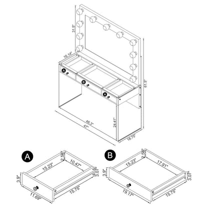 Afshan 3-drawer Vanity Set with Lighting Grey High Gloss