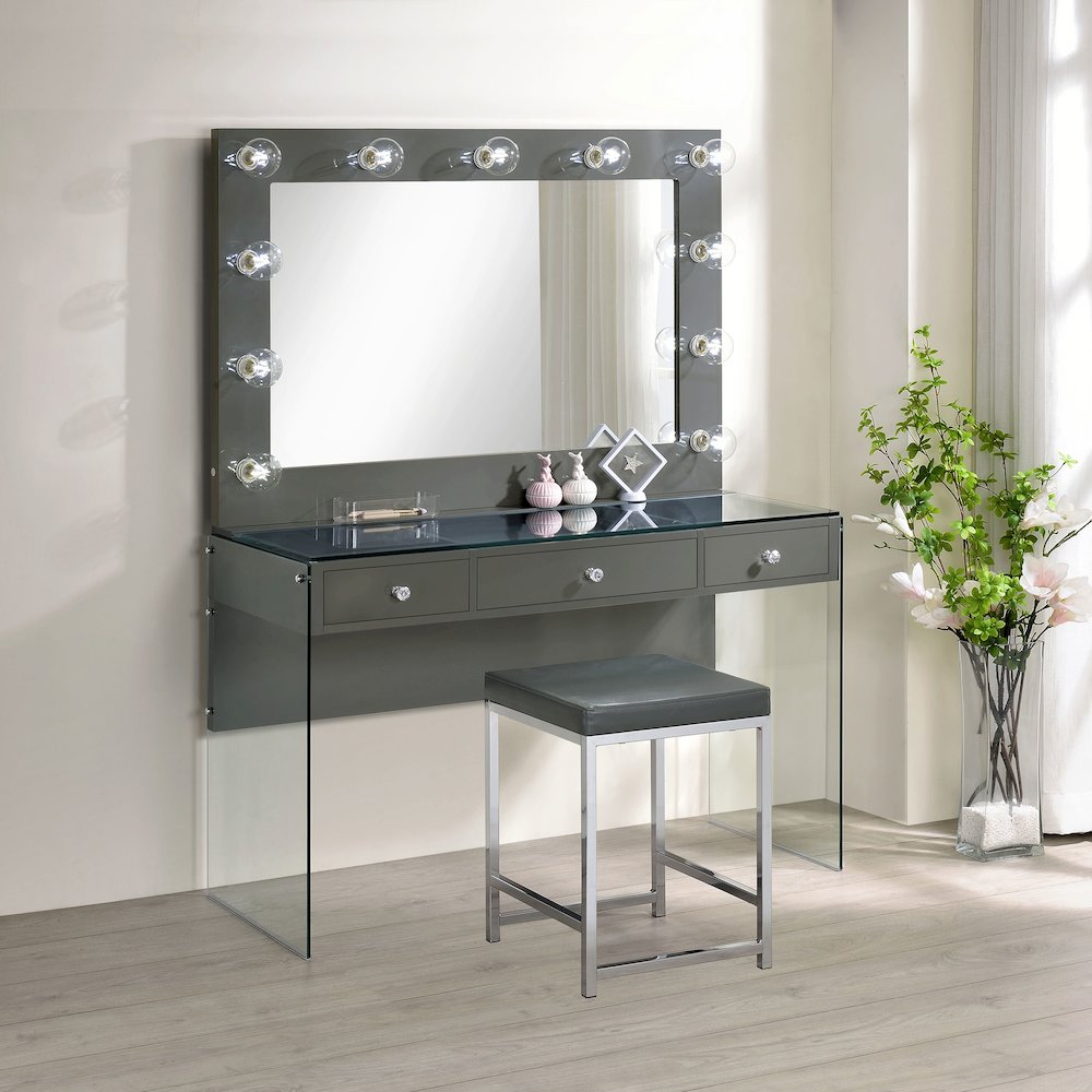 Afshan Upholstered Square Padded Vanity Stool Chrome